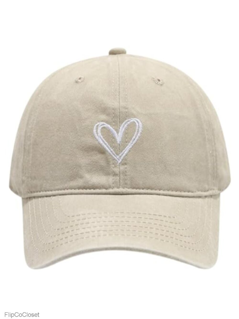 Vintage Washed Baseball Cap with Heart Embroidery, Adjustable Cotton Dad Hat